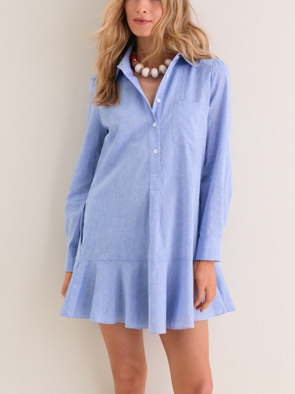 TUCKERNUCK - Callahan Chambray Blue Blue Long Sleeve Collar Shirt Dress - XL